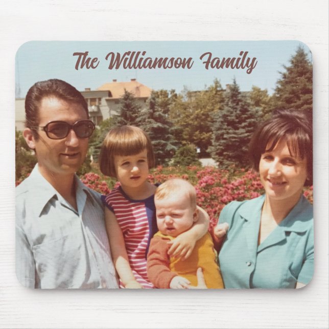 Mousepad Custom One Photo Family Name Retro Script Simple  (Frente)