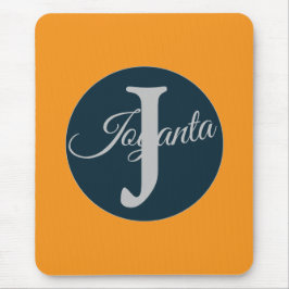 Mousepad Custom  orange greay blue Monogram Elegant