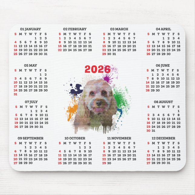Mousepad Customisable Cute Cavapoo Dog Calendar  (Frente)