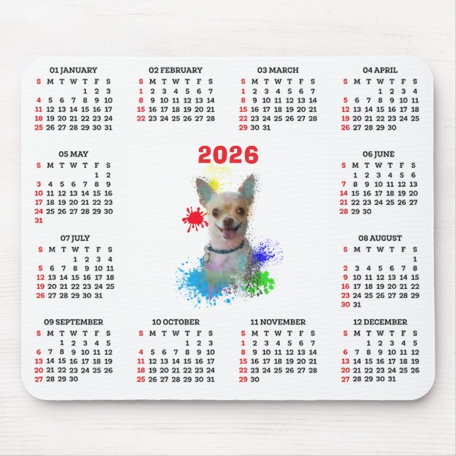 Mousepad Customisable Cute Chihuahua Dog Calendar  (Frente)