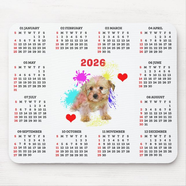 Mousepad Customisable Cute Morkie Dog Calendar (Frente)