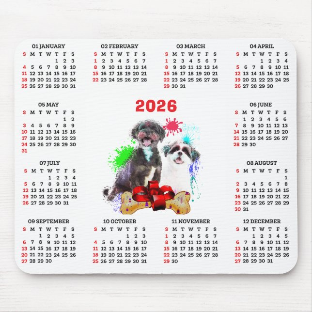 Mousepad Customisable Cute Shih Tzu Dog Calendar   (Frente)