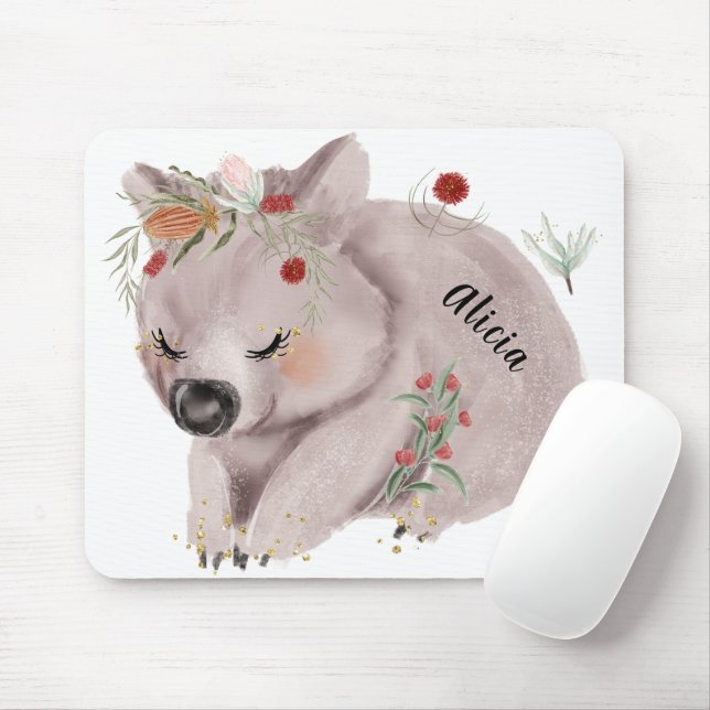 Mousepad Cute Baby Wombat Dourado Speckle Nome Personalizad (Com mouse)