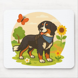 Mousepad Cute Bernese Mountain Dog with Sunflower & Butterf