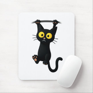 Mousepad Cute Black Cat Hanging Cartoon – Funny Kawaii Cat 