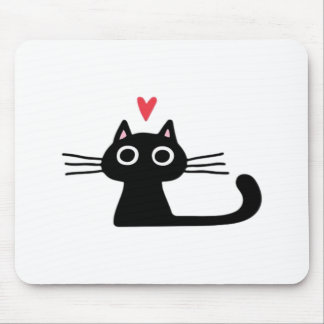Mousepad Cute Black Cat with Heart  Kitten Valentine Classi