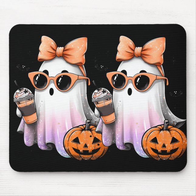 Mousepad Cute Bougie Ghost Café Pumpkin Spooky Season Hal (Frente)