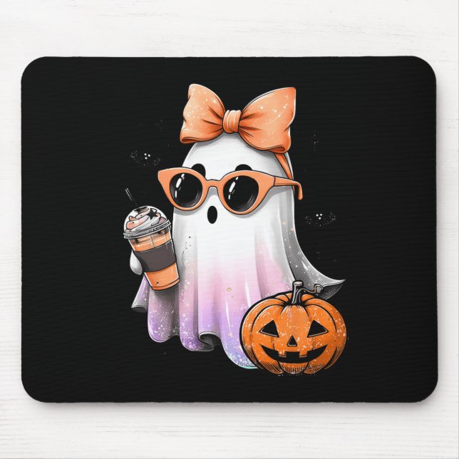 Mousepad Cute Bougie Ghost Café Pumpkin Spooky Season Hal (Frente)