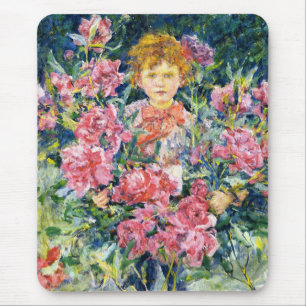 Mousepad Cute Boy with Red Peony Flowers (por Robert Reid)