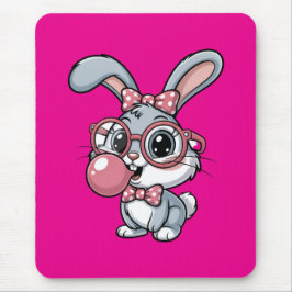 Mousepad Cute Bunny with Glasses Blowing Bubble Gum