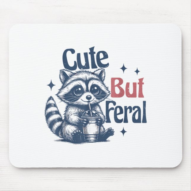 Mousepad Cute But Feral Raccoon Drinking Boba Toddler Vinta (Frente)