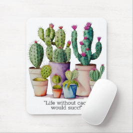 Mousepad Cute cactos em aquarela em vasos