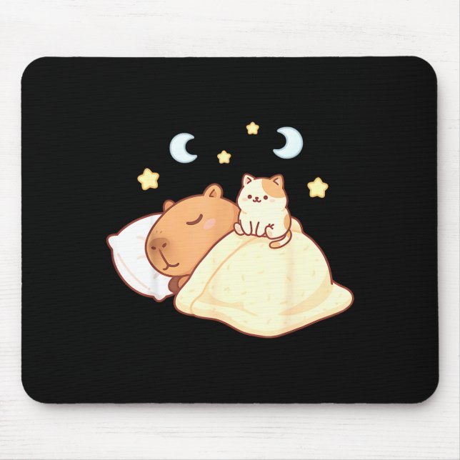 Mousepad Cute Capybara Kawaii Sleep Pajamas Sleepybara Cat  (Frente)