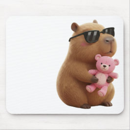 Mousepad Cute Chill Capybara with Teddy Bear Aesthetic 