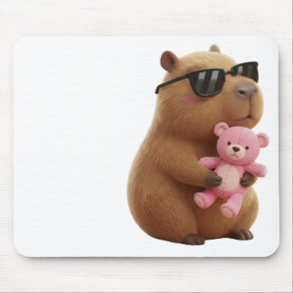 Mousepad Cute Chill Capybara with Teddy Bear Aesthetic