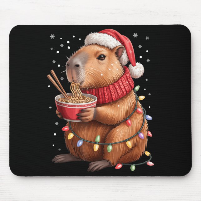 Mousepad Cute Christmas Capybara With Ramen Bowl Holiday Te (Frente)