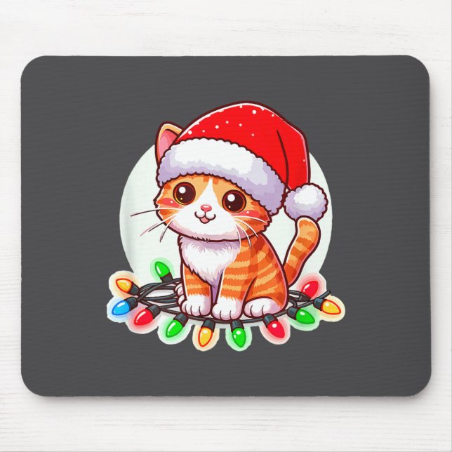 Mousepad Cute Christmas Cat In Santa Hat  (Frente)