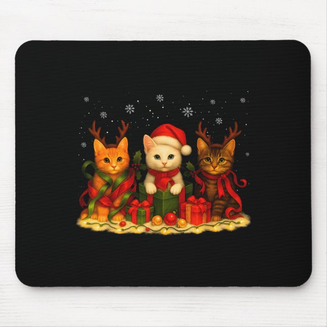Mousepad Cute Christmas Cat Xmas Lights Santa Reindeer Cat  (Frente)
