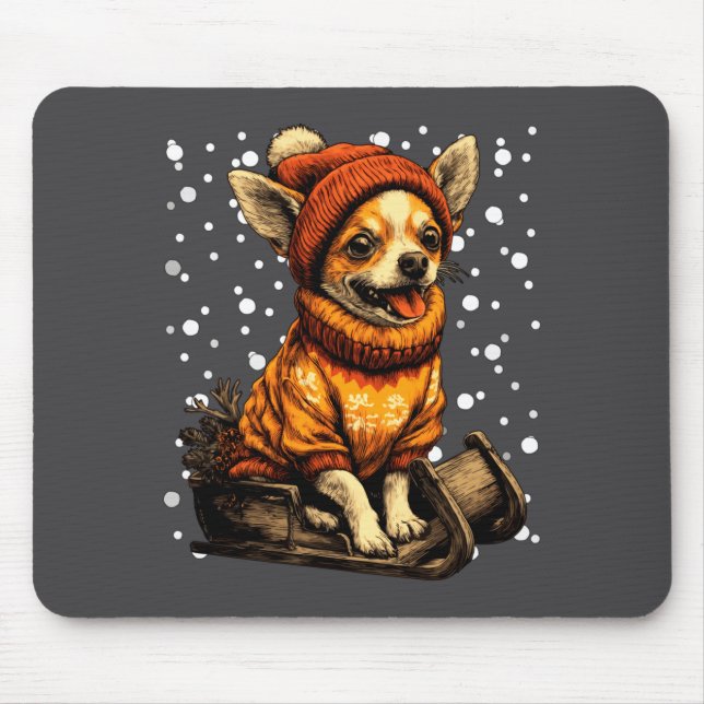 Mousepad Cute Christmas Chihuahua Sledding In Snow Funny Wi (Frente)