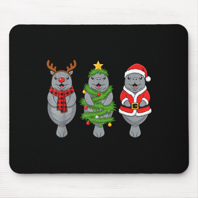 Mousepad Cute Christmas Manatee Shirt, Holiday Manatee Sant (Frente)