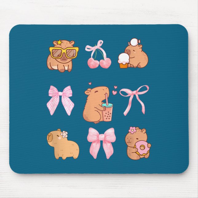 Mousepad Cute Coquette Bow Capybara Pajamas Pjs Clothes Gir (Frente)