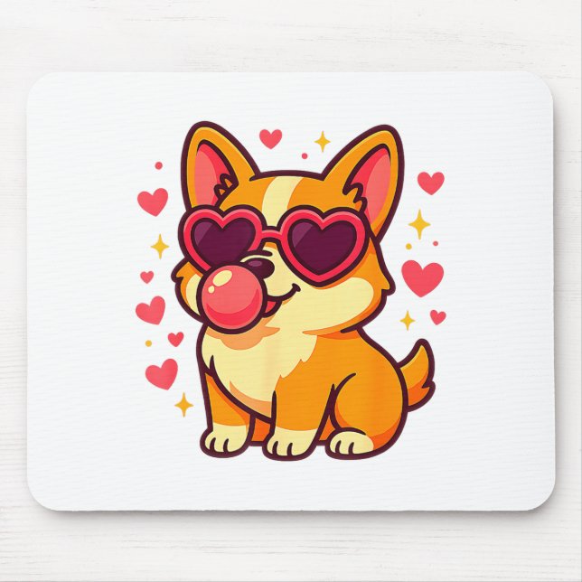 Mousepad Cute Corgi Valentine Puppy With Heart Sungles  (Frente)