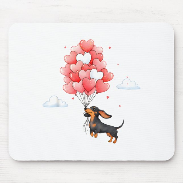 Mousepad Cute Dachshund Valentine Heart Balloon Dog Lover  (Frente)