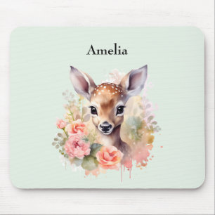 Mousepad Cute Deer Cercado Por Rosas