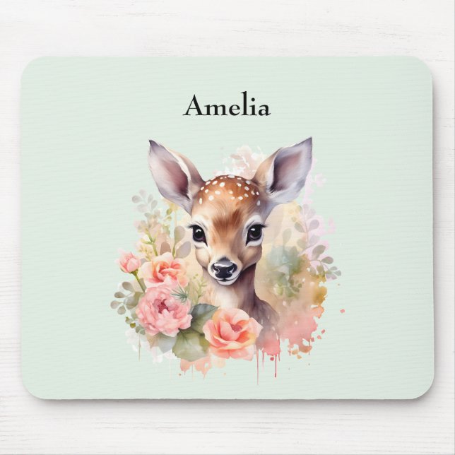 Mousepad Cute Deer Cercado Por Rosas (Frente)