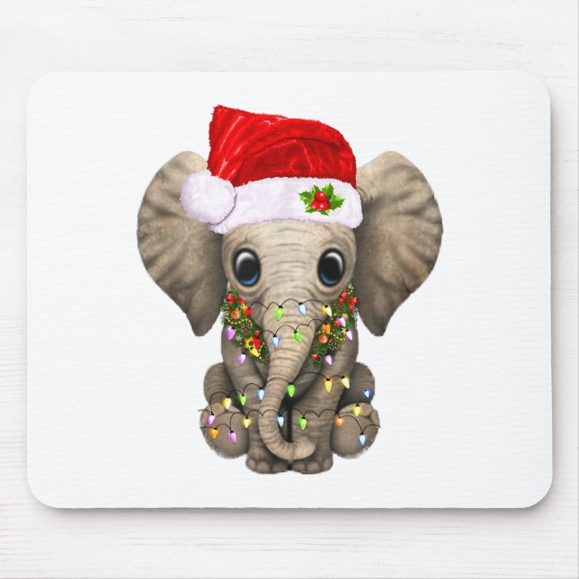 Mousepad Cute Elephant Christmas Light Funny Elephant Lover (Frente)