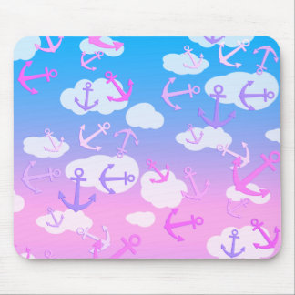 Mousepad Cute Floating Anchors And Clouds Dreamy Colors