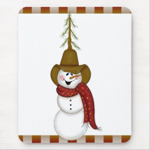 Mousepad Cute Folk Art Cowboy Snowman
