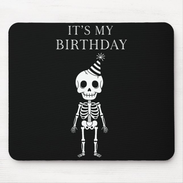 Mousepad Cute Funny Kawaii Skeleton Birthday Skull Happy Wo (Frente)