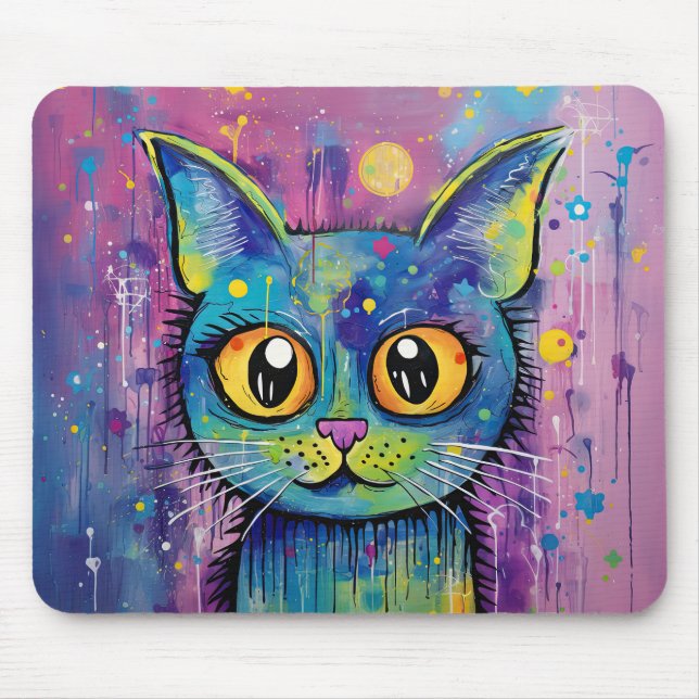 Mousepad Cute Funny Kitty Cat Mixed Media Animal Pet (Frente)