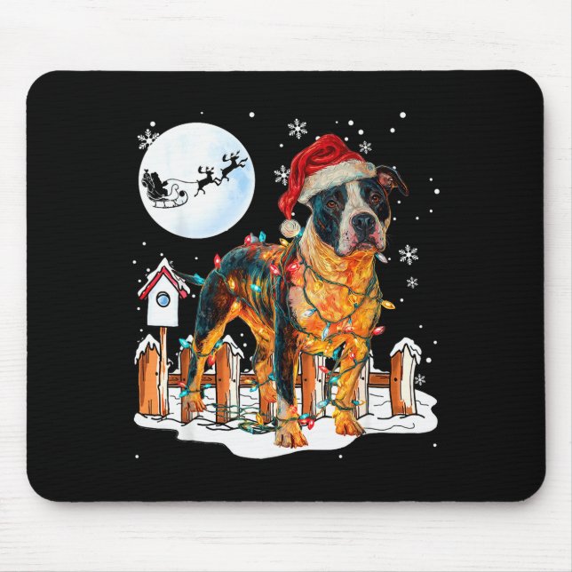 Mousepad Cute Funny Tbull Christmas Lights Santa Hat Holida (Frente)