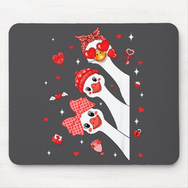 Mousepad Cute Funny Valentine Silly Gooses Heart Love Match (Frente)