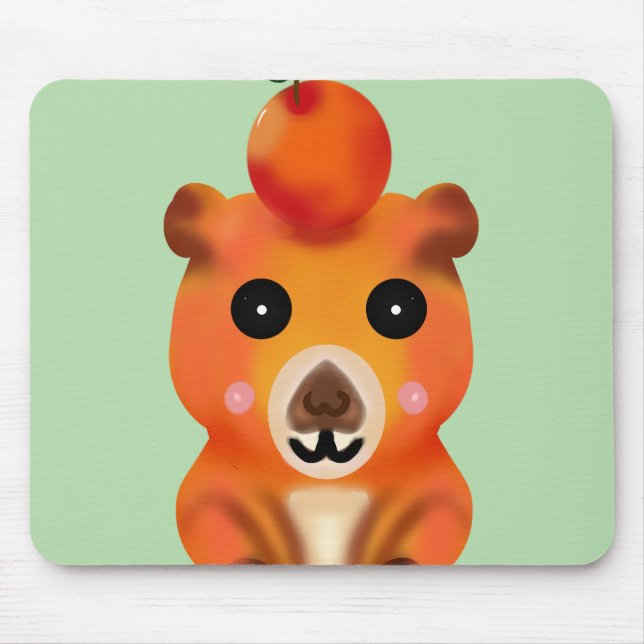 Mousepad Cute Fuzzy Capybara with Orange | Kawaii Animal Ar (Frente)