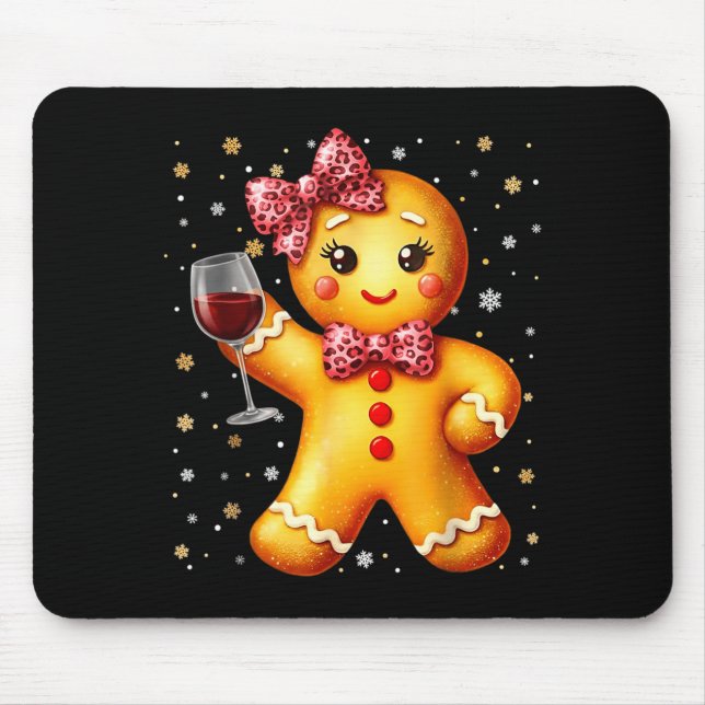 Mousepad Cute Gingerbread Leopard Coquette Christmas Wine X (Frente)
