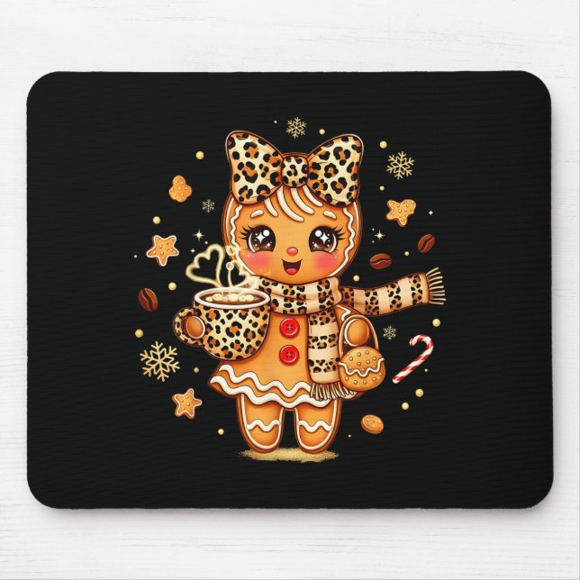 Mousepad Cute Gingerbread Leopard Coquette Christmas Xmas W (Frente)