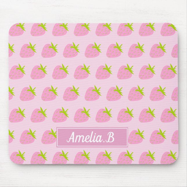 Mousepad Cute Girly Pink Strawberry Pattern Personalised (Frente)