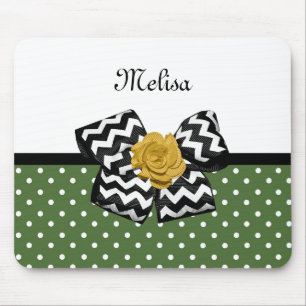 Mousepad Cute Green Dots Yellow Rose Chevron Arco e Nome