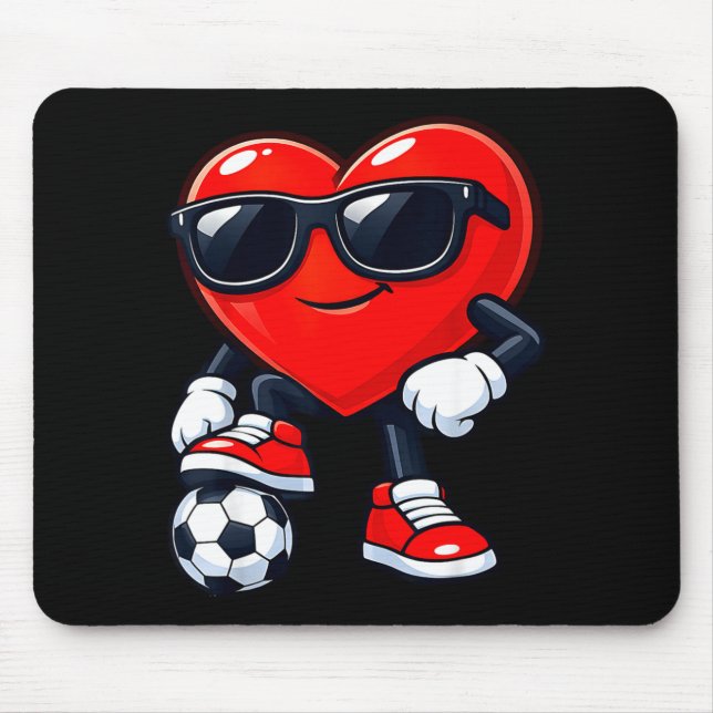 Mousepad Cute Heart Playing Soccer Valentines Day Soccer Bo (Frente)
