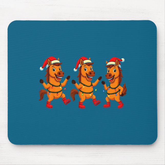 Mousepad Cute Horse Santa Hat Dancing Lights Christmas Danc (Frente)