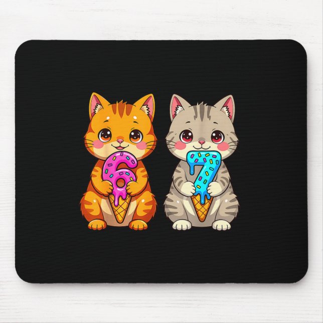 Mousepad Cute Kawaii Cats Neko 67 Drip Meme Funny Six Seven (Frente)