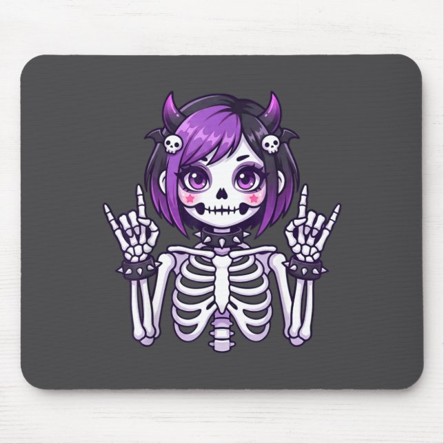 Mousepad Cute Kawaii Goth Girl Skeleton Punk-goth Alternati (Frente)