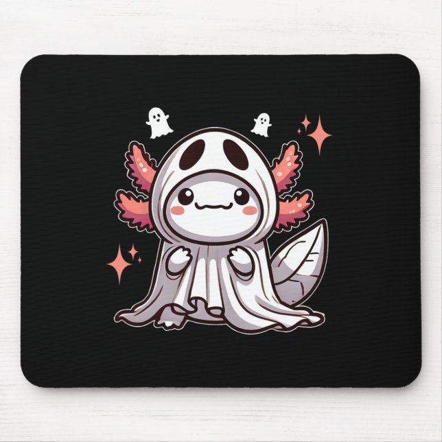 Mousepad Cute Kawaii Halloween Ghost Axolotl (Frente)