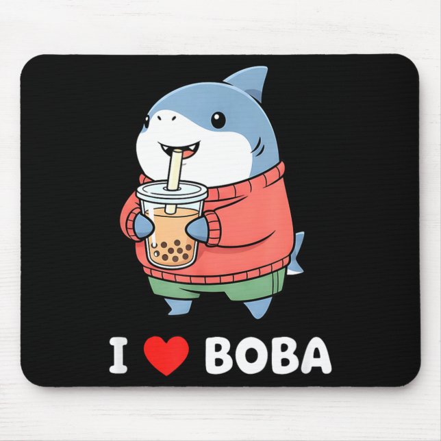 Mousepad Cute Kawaii Shark Boba Tea Funny Bubble Tea Lover  (Frente)