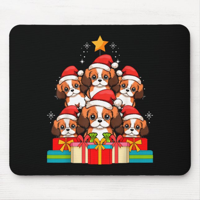 Mousepad Cute King Charles Cavalier Le Dog Christmas Tree X (Frente)