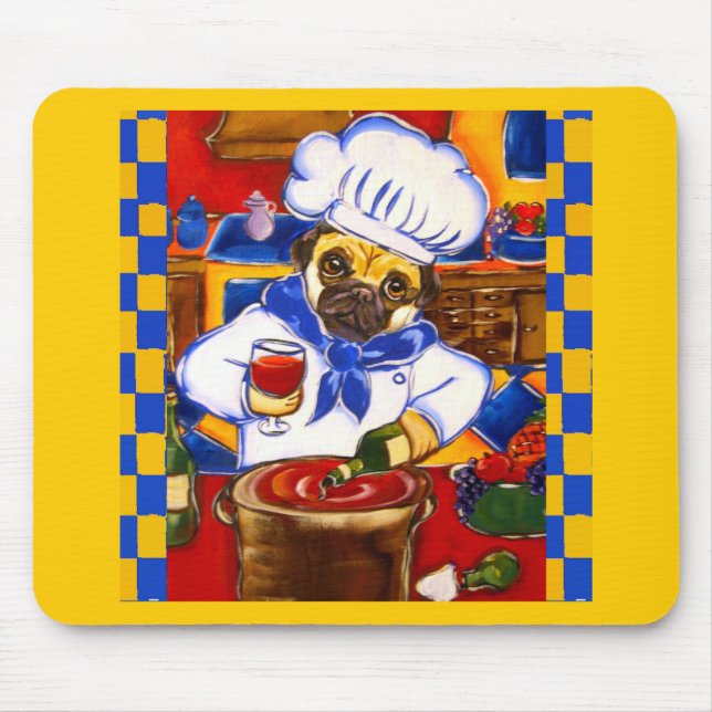 Mousepad Cute Le Cafe Pug Chef (Frente)