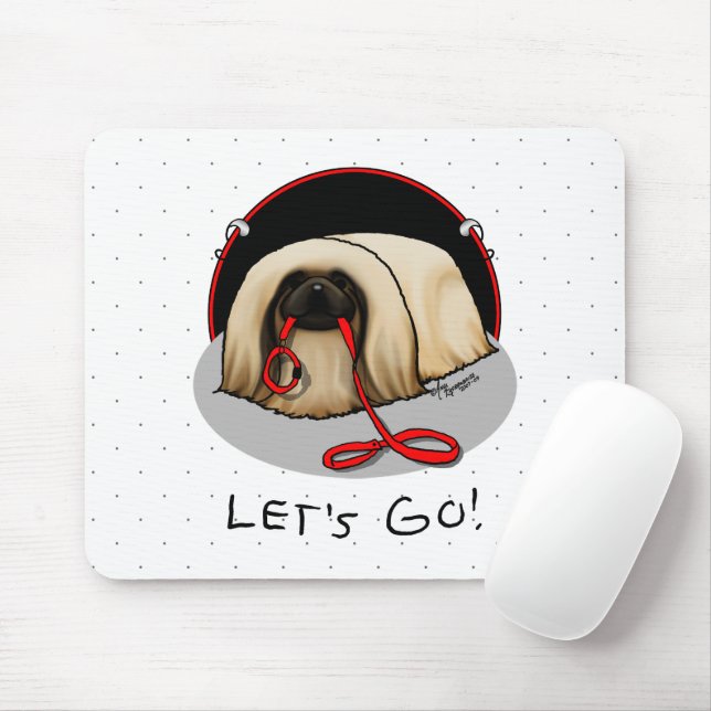 Mousepad Cute Let's Go! Walk Pekingese Dog (brown masked) (Com mouse)